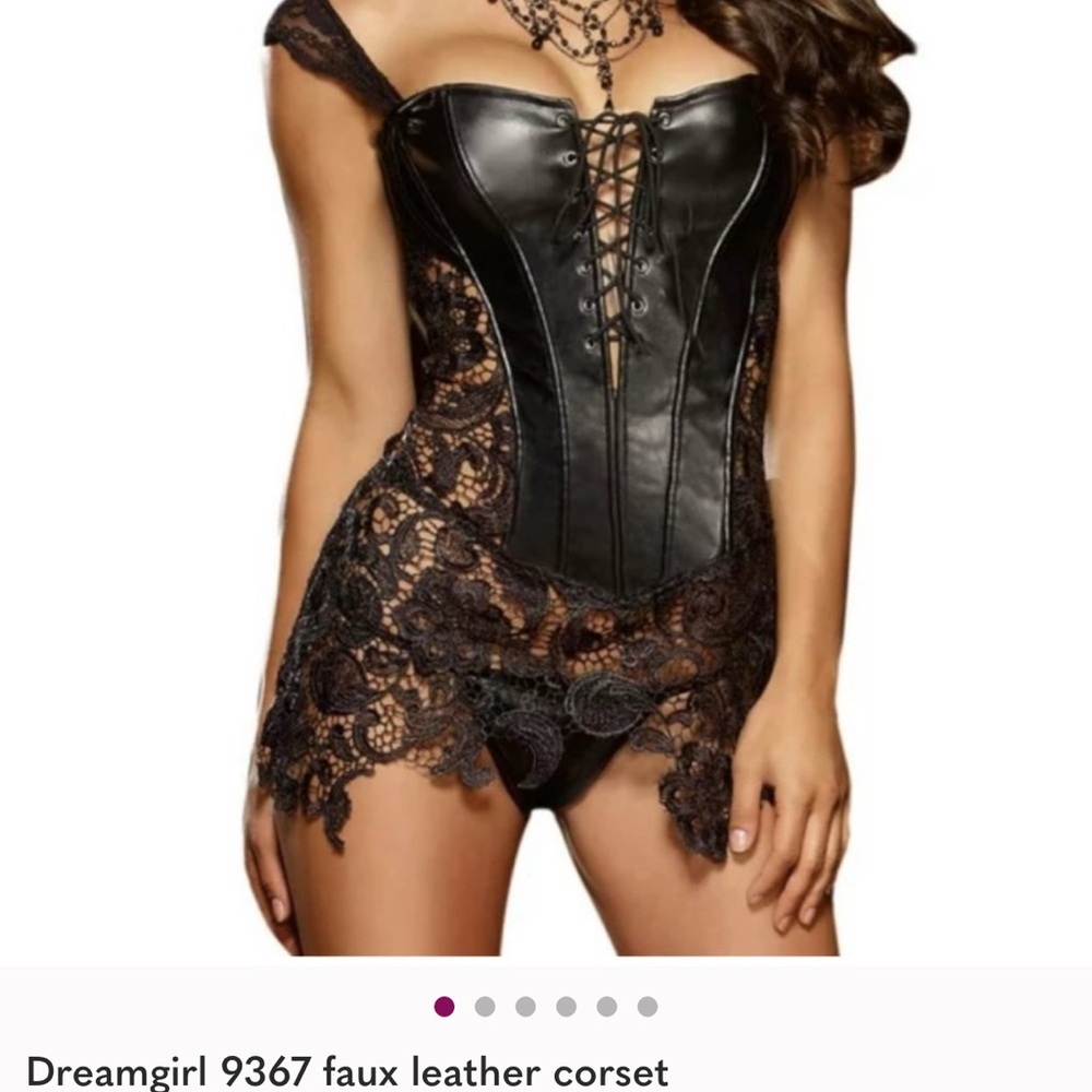 Dreamgirl Black Lace and Faux Leather Corset